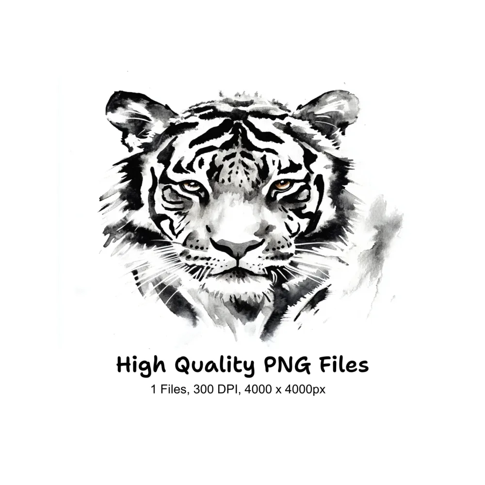 Majestic Tiger Head Black and White Clipart Bundle