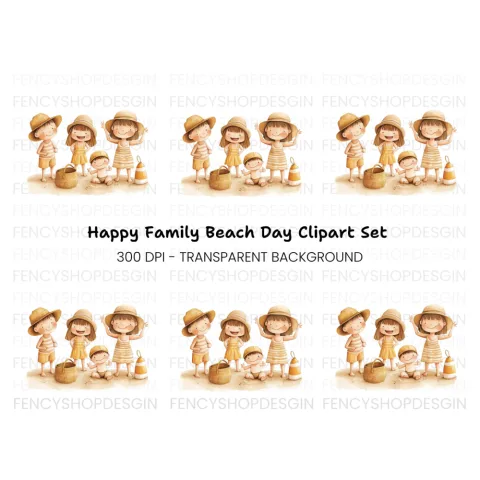 Happy Family Beach Day Clipart Bundle