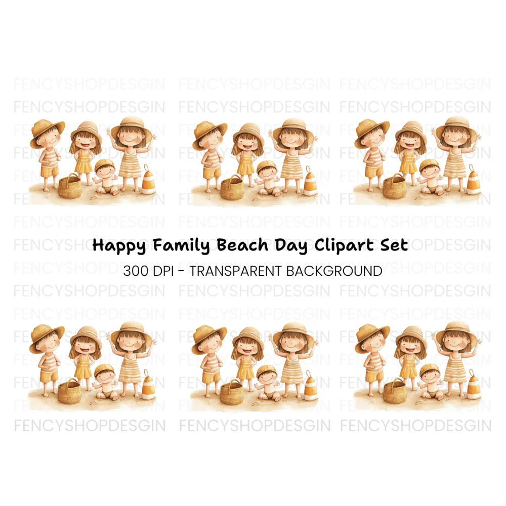 Happy Family Beach Day Clipart Bundle