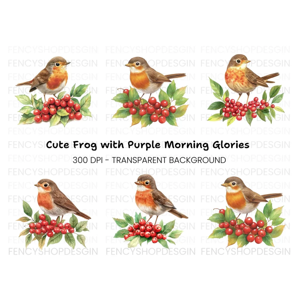 Robins Berries Clipart Bundle