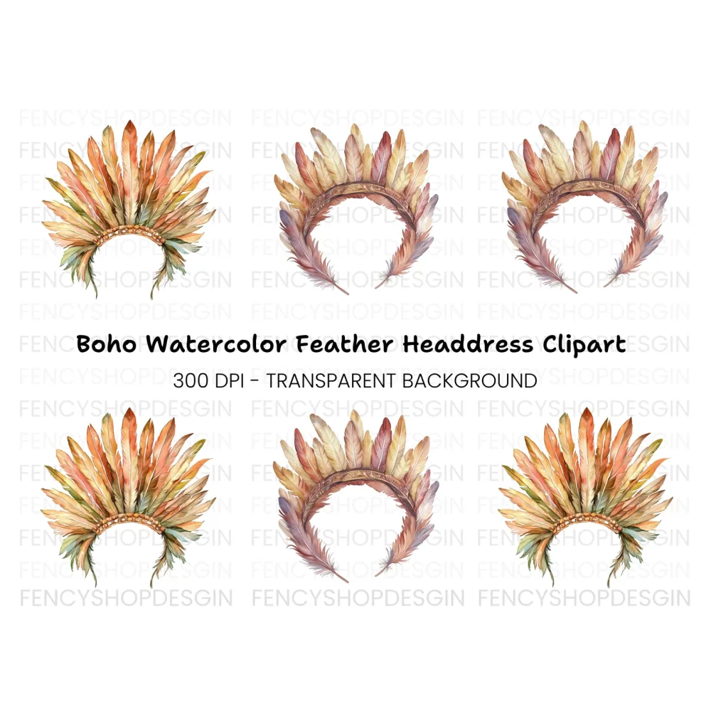 Feather Headdress Clipart Bundle