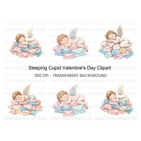 Sleeping Cherubs on Love Letter Piles Clipart Bundle