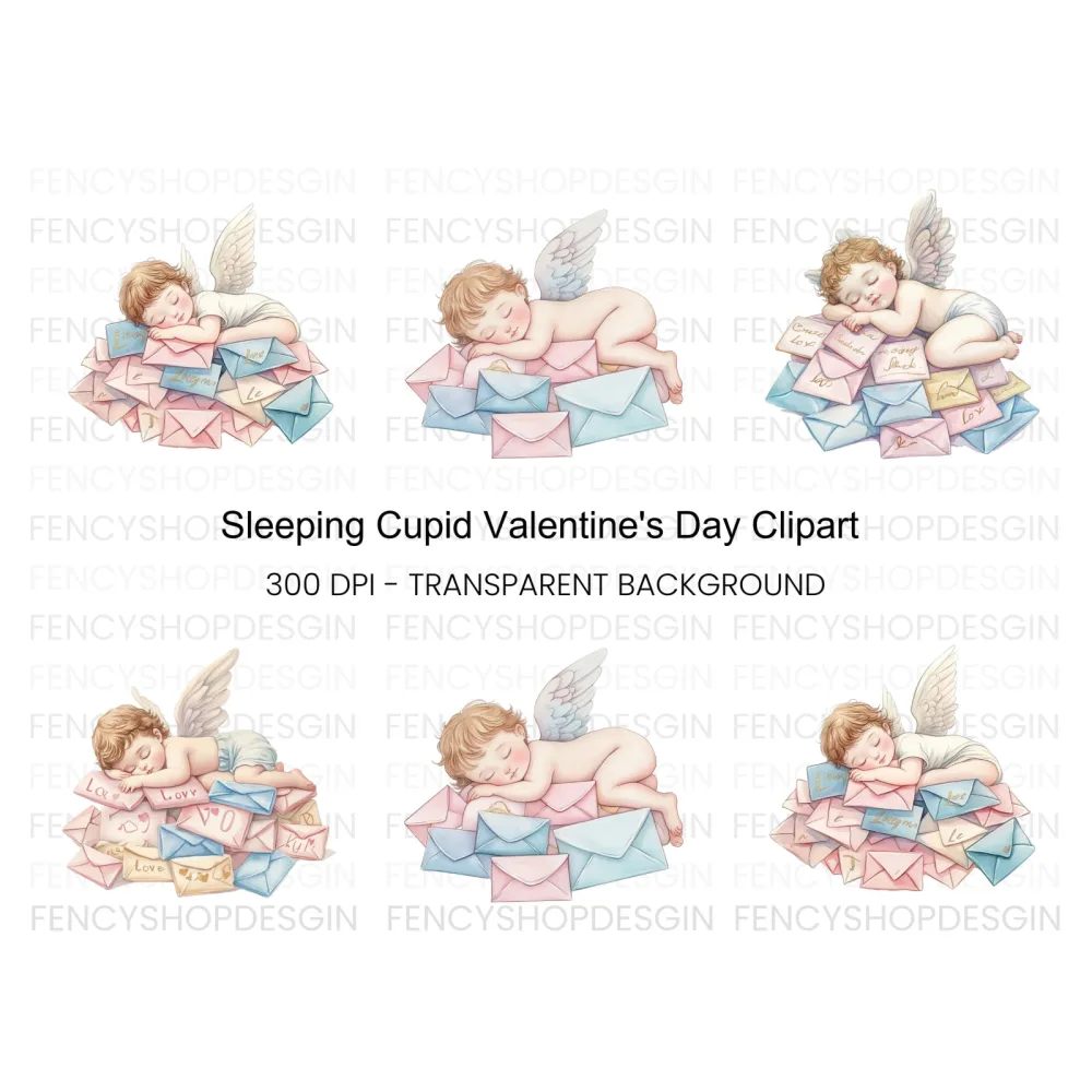 Sleeping Cherubs on Love Letter Piles Clipart Bundle