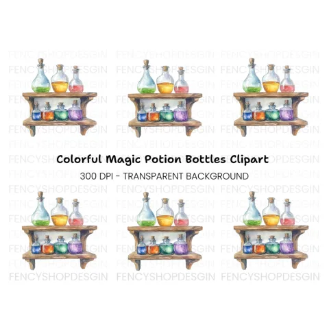 Colorful Potion Bottles Clipart Bundle