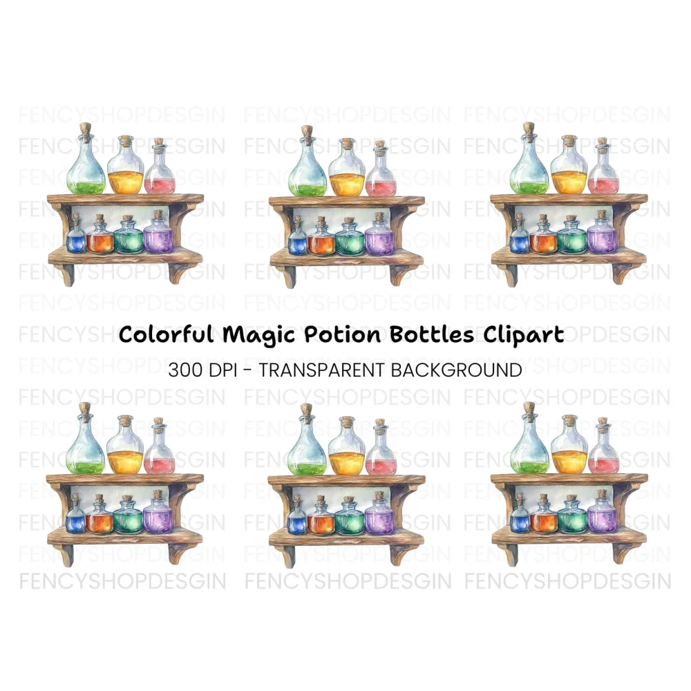 Colorful Potion Bottles Clipart Bundle