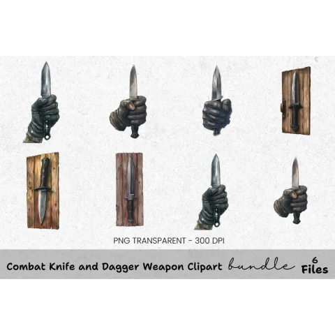 Combat Knife and Dagger Weapon Clipart Bundle