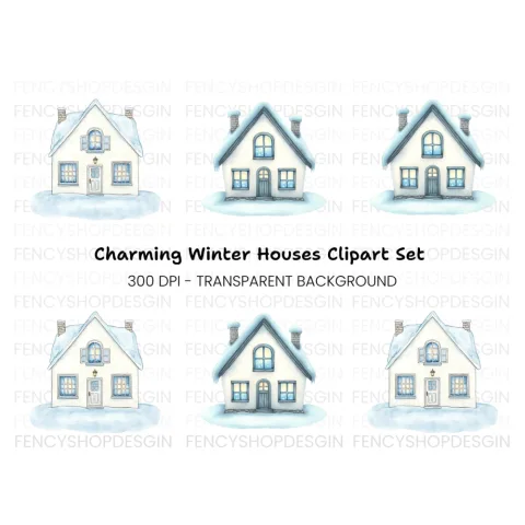 Cozy Winter Houses Clipart Bundle