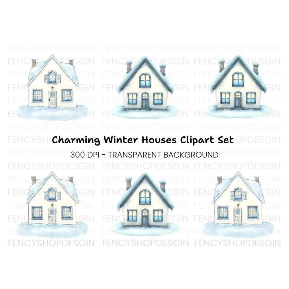 Cozy Winter Houses Clipart Bundle