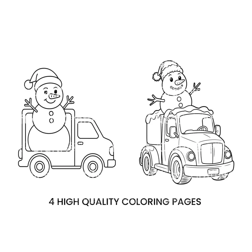 Snowman on Truck Winter Scene Coloring Books