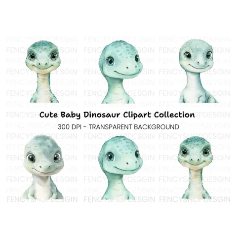 Adorable Baby Dinosaur Faces Clipart Bundle