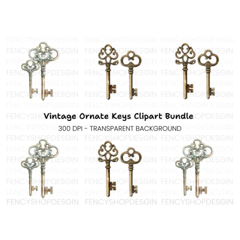 Vintage Skeleton Keys Clipart Bundle
