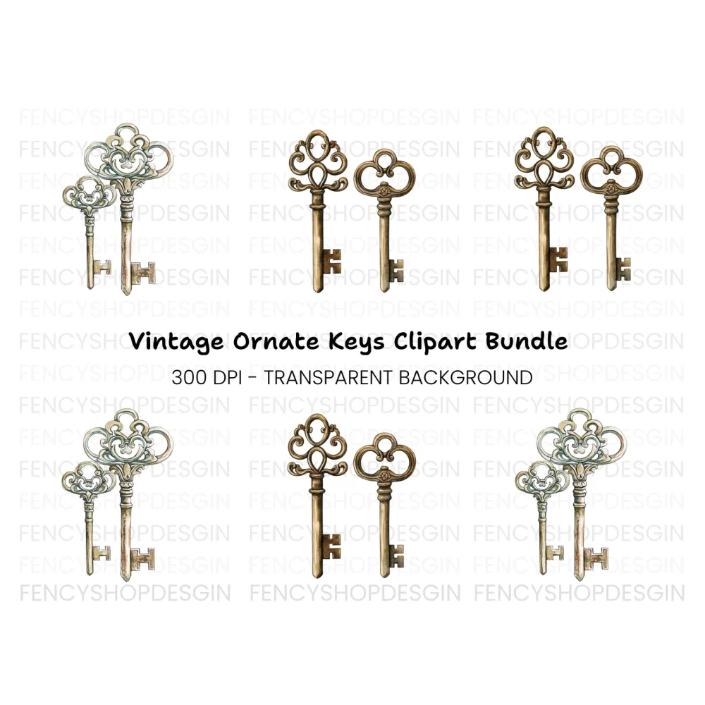 Vintage Skeleton Keys Clipart Bundle