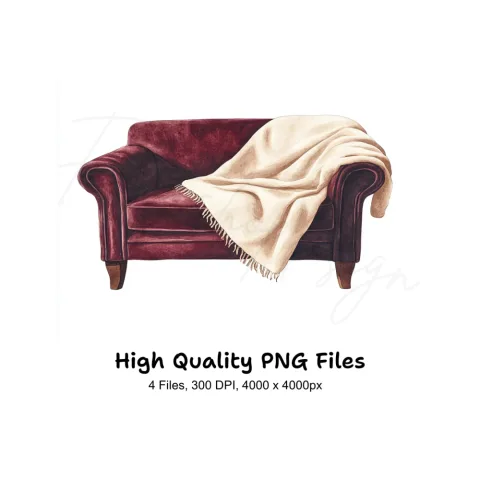 Cozy Armchair with Blanket Clipart Bundle