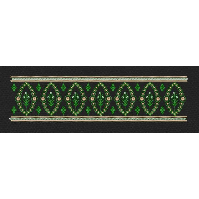 Floral Endless Border Green Circle Embroidery Design
