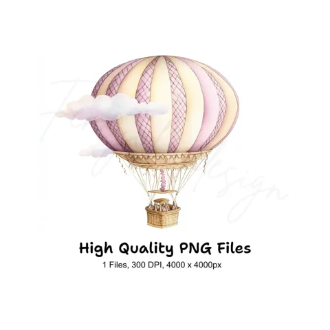 Pink Gold Hot Air Balloon Clipart Bundle