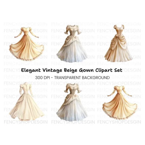 Vintage Wedding Dress Clipart Bundle