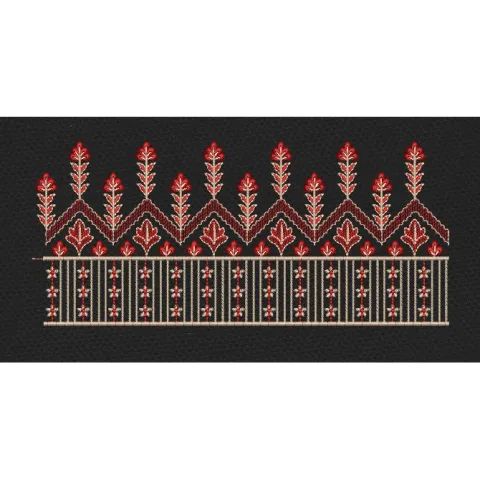Red And Beige Geometric Floral Endless Border Embroidery Design