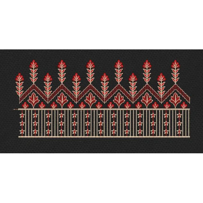 Red And Beige Geometric Floral Endless Border Embroidery Design
