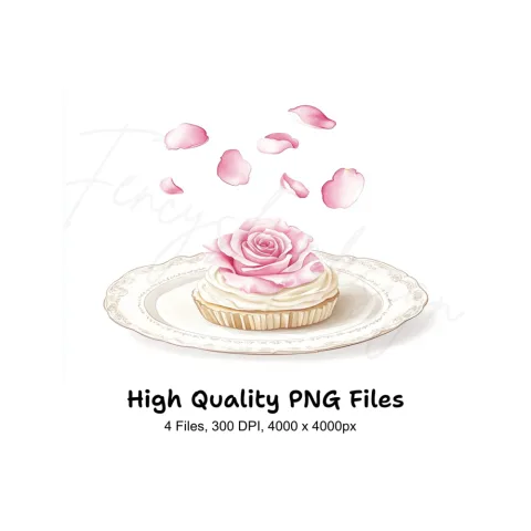 Romantic Rose Cupcake Clipart Bundle