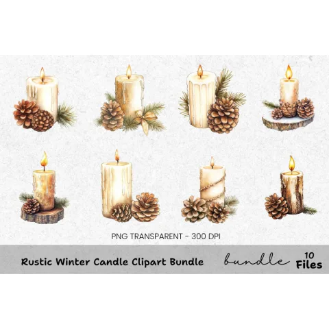 Rustic Winter Candle Clipart Bundle