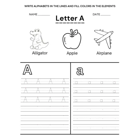 Alphabet Writing and Coloring Worksheets a to Z