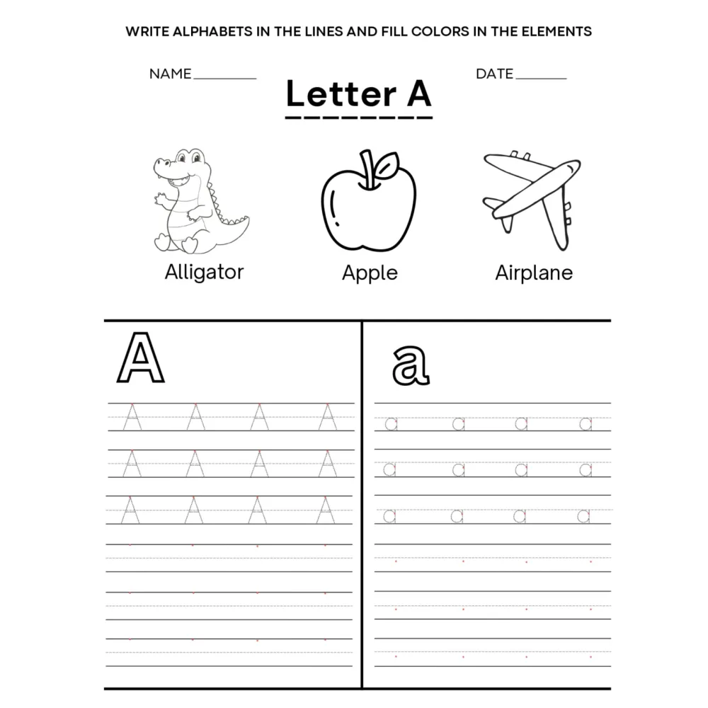 Alphabet Writing and Coloring Worksheets a to Z