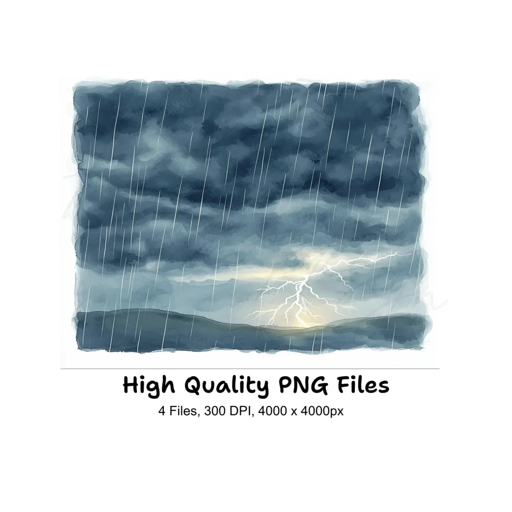 Dramatic Rain and Lightning Clipart Bundle
