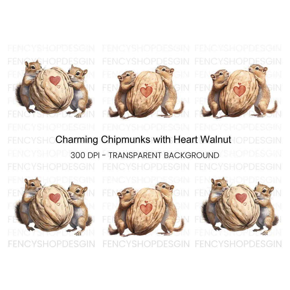 Chipmunk Couple Heart Nut Clipart Bundle
