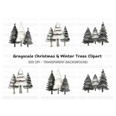 Monochrome Pine Tree Clipart Bundle