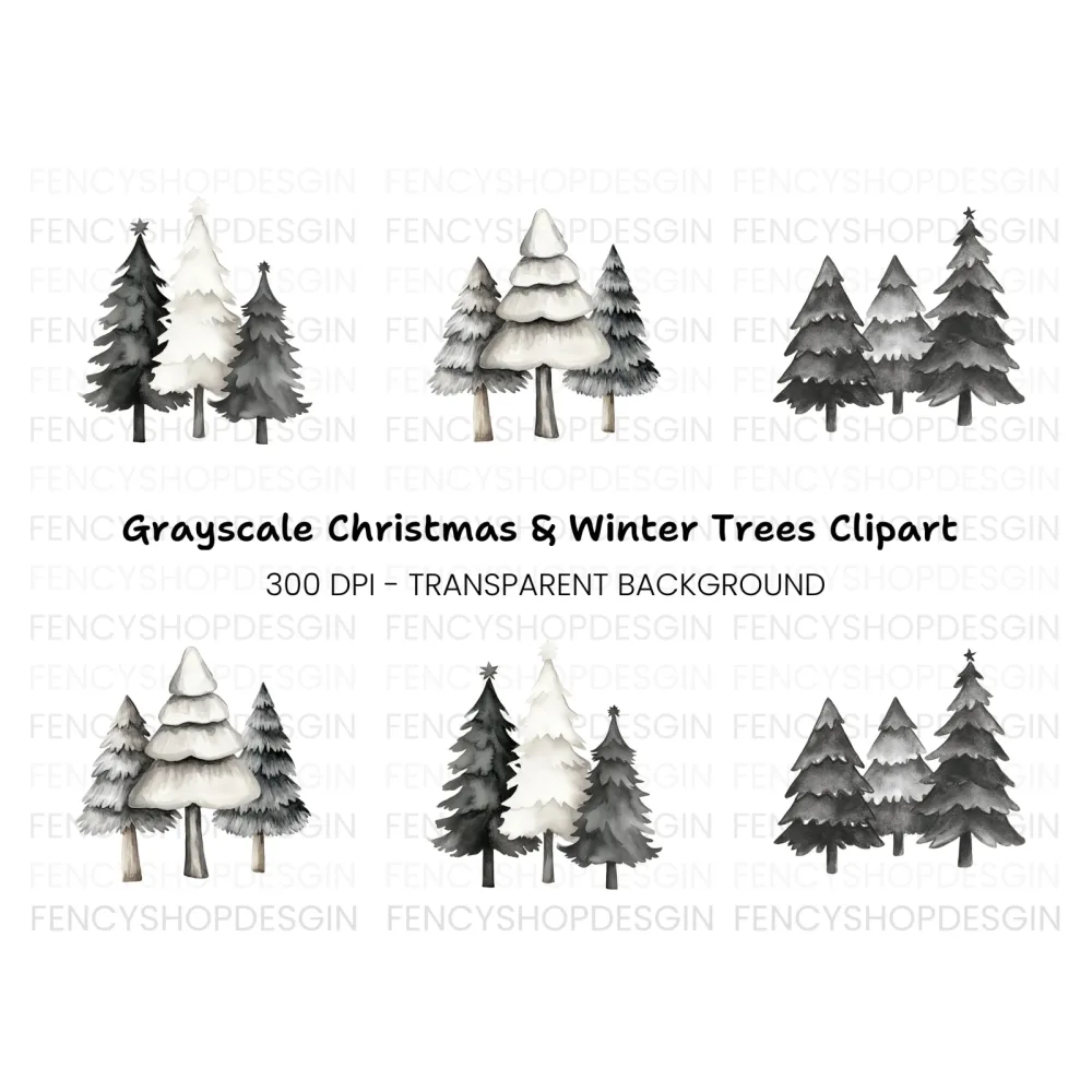 Monochrome Pine Tree Clipart Bundle