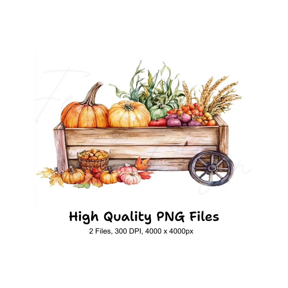 Autumn Harvest Market Cart Clipart Bundle