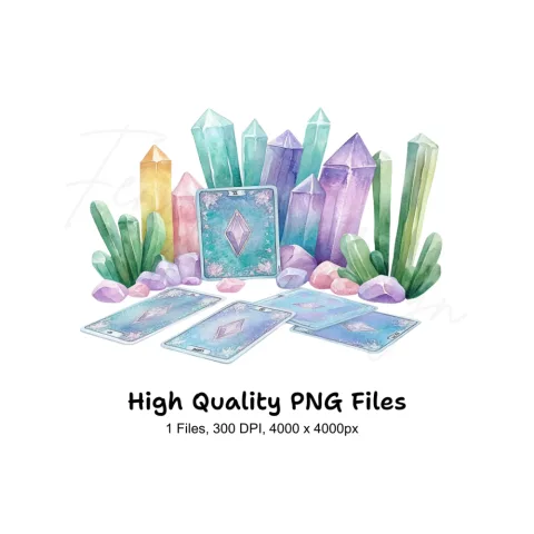 Colorful Crystal Tarot Card Clipart Bundle