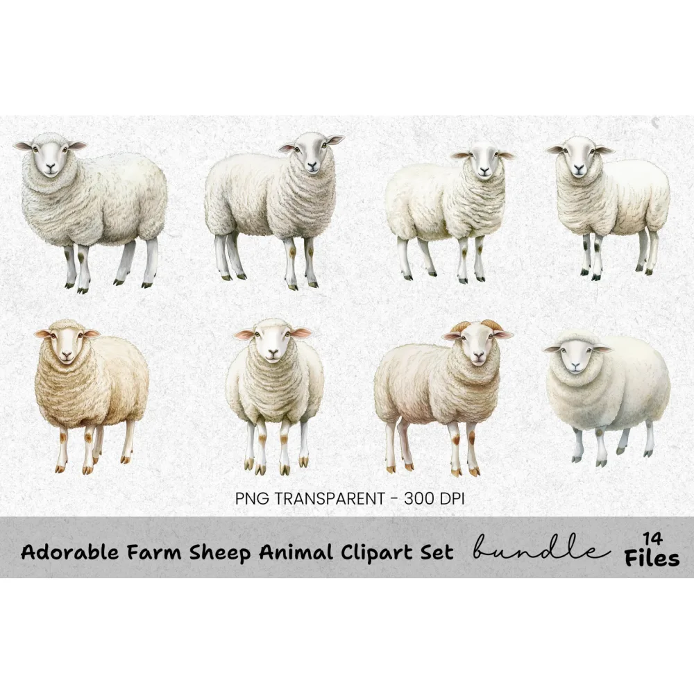 Adorable Farm Sheep Animal Clipart Bundle