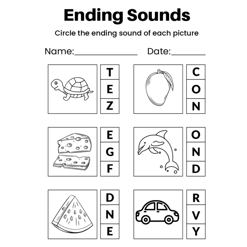 Ending Sounds Circle the Sound Worksheets