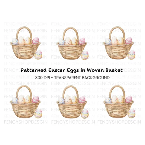 Easter Basket with Eggs Clipart Bundle