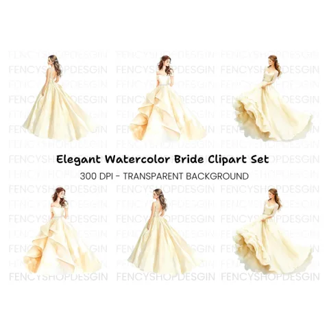 Elegant Wedding Dress Clipart Bundle