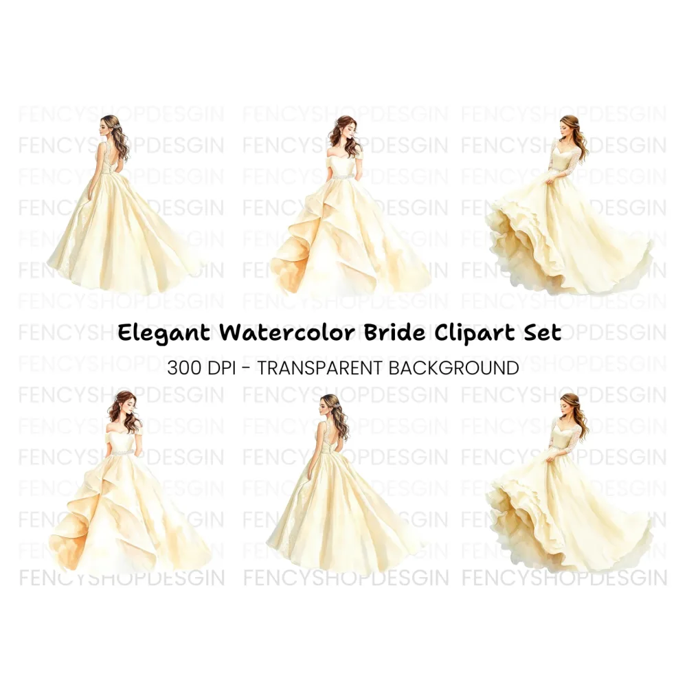 Elegant Wedding Dress Clipart Bundle