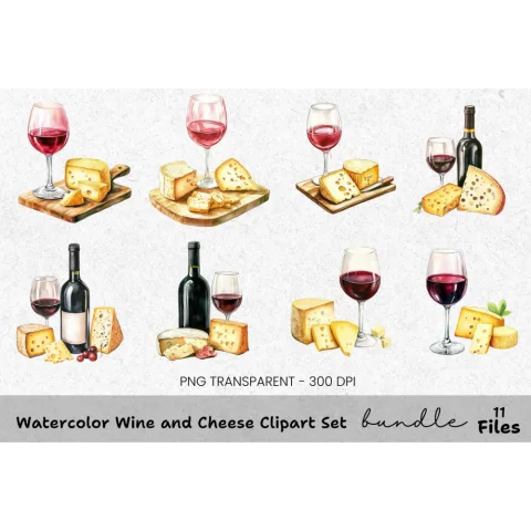 Wine and Cheese Clipart Bundle