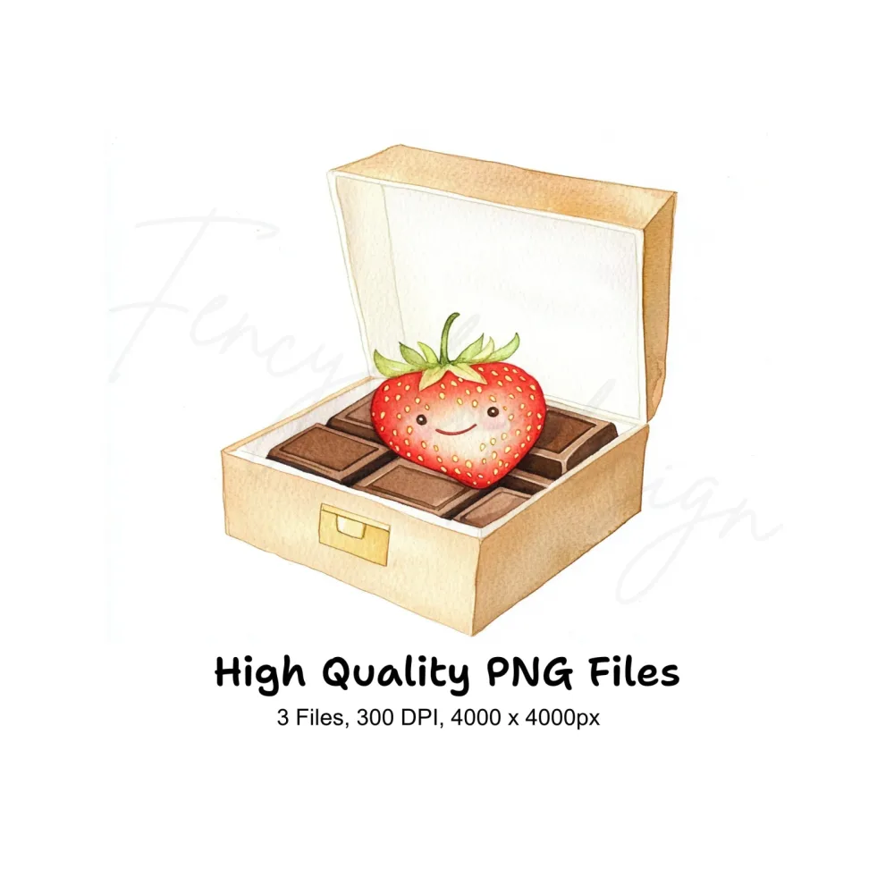 Cute Strawberry in Chocolate Box Clipart Bundle