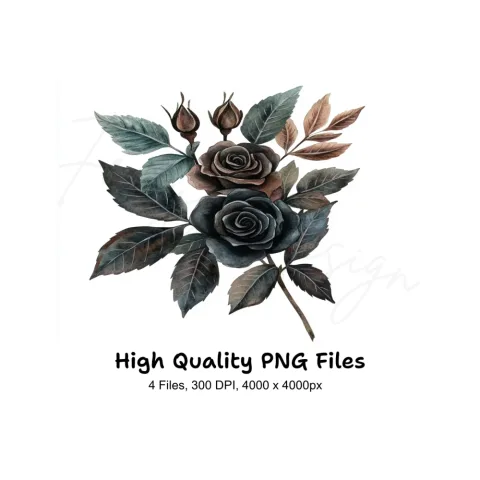 Dark Romantic Rose Bouquets Clipart Bundle
