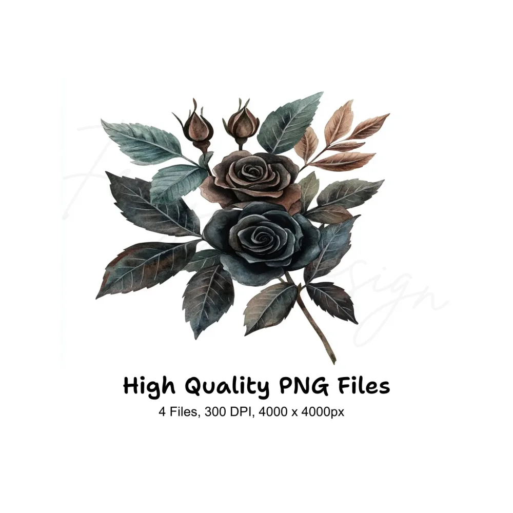 Dark Romantic Rose Bouquets Clipart Bundle