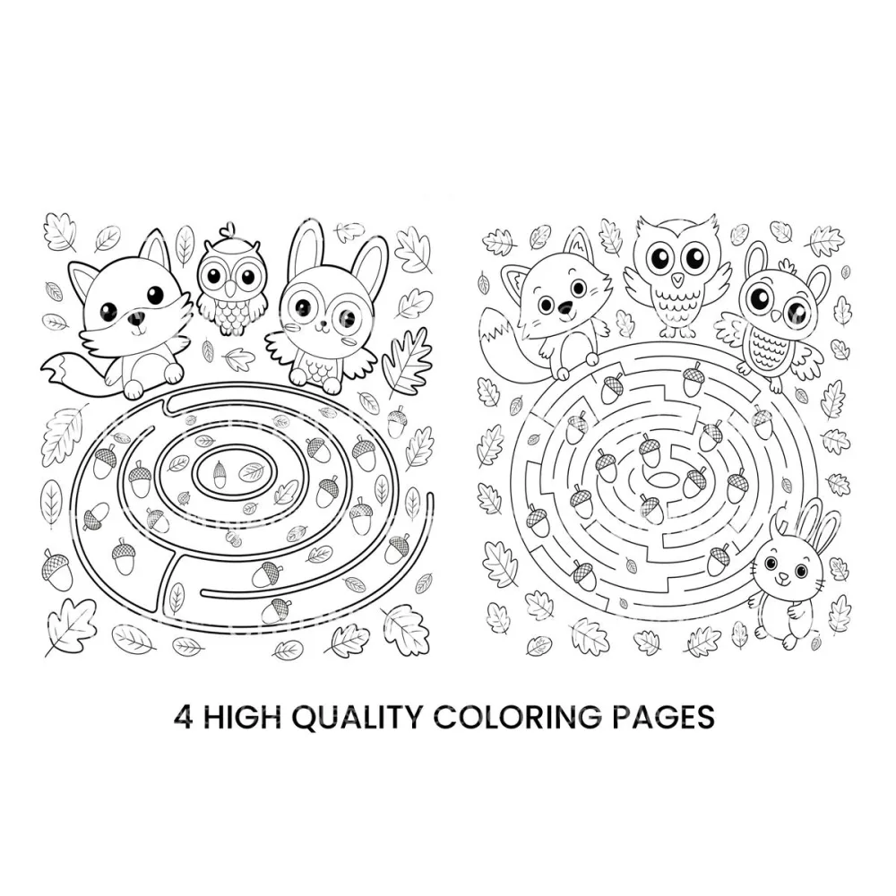 Autumn Forest Animals Maze Coloring Books