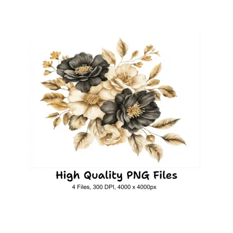 Vintage Black and Beige Flower Clipart Bundle