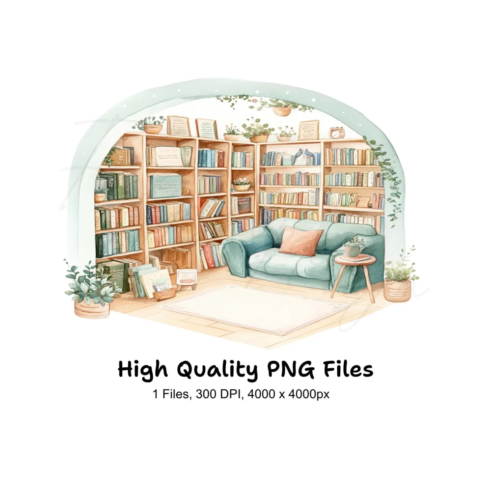 Cozy Library Reading Nook Clipart Bundle