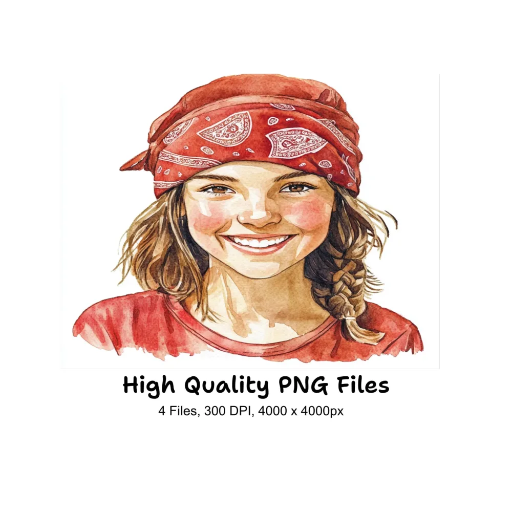 Smiling Girl with Red Bandana Clipart Bundle