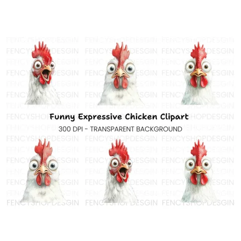 Funny Chicken Faces Clipart Bundle