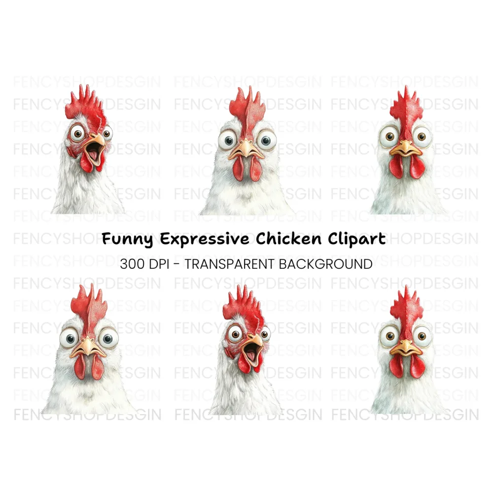 Funny Chicken Faces Clipart Bundle