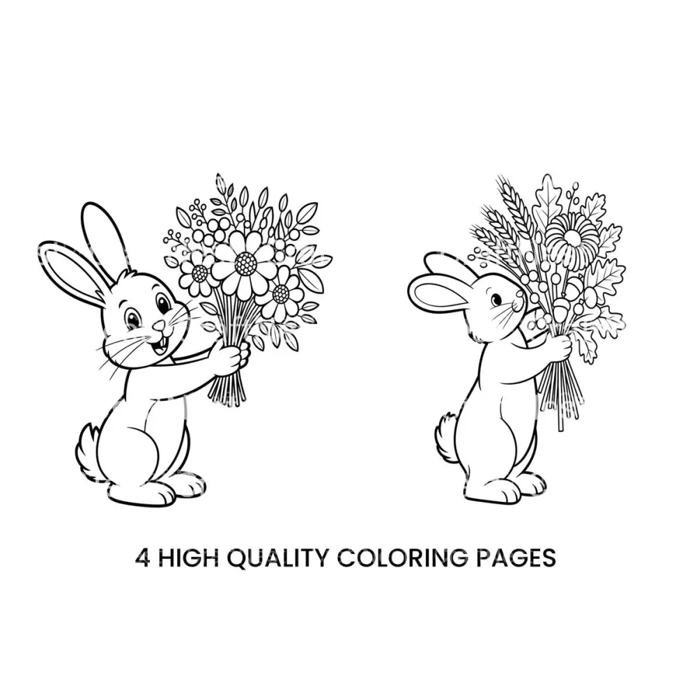 Cute Bunnies with Flowers Coloring Books