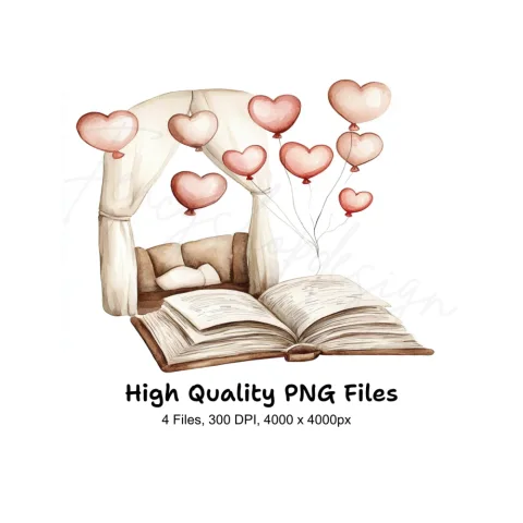 Romantic Book and Balloon Clipart Bundle