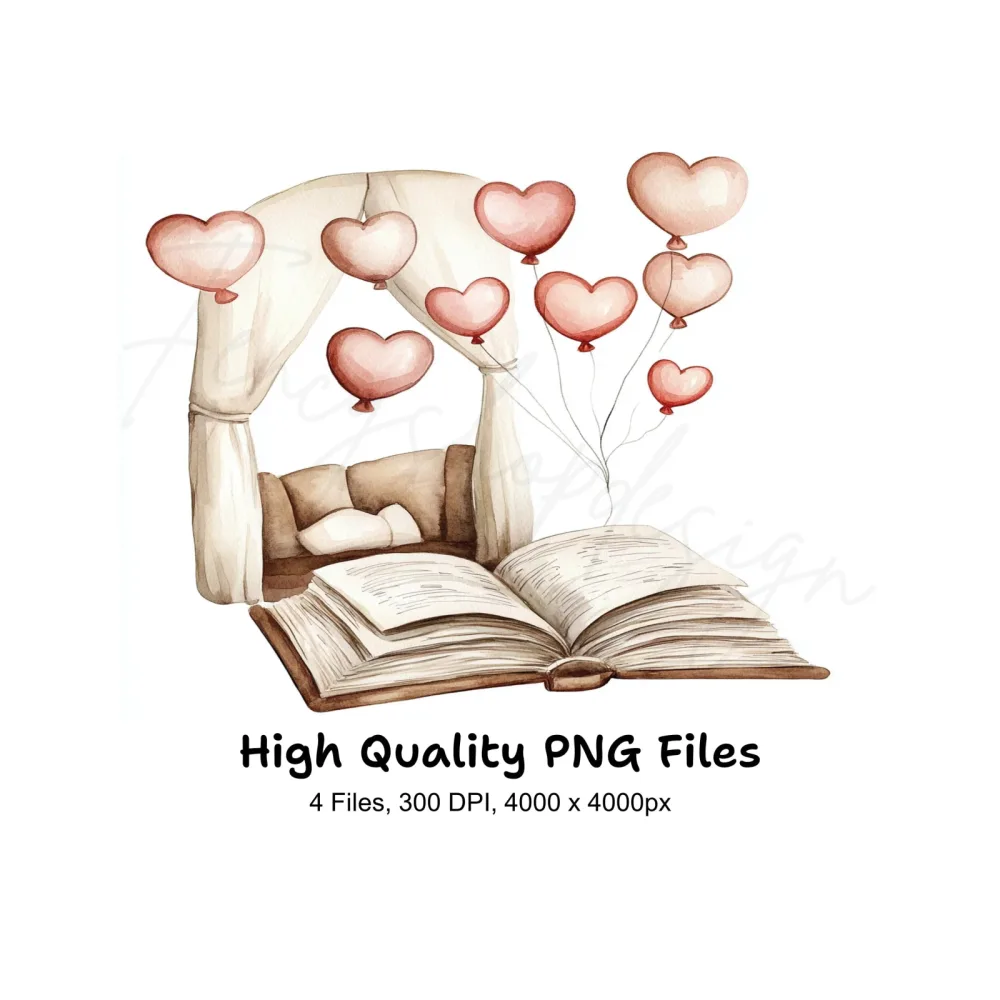 Romantic Book and Balloon Clipart Bundle